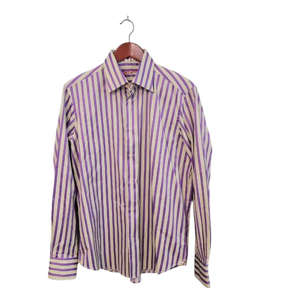 Robert Graham Mens Stripe Headphones Music Button Front Shirt Size Medium‎